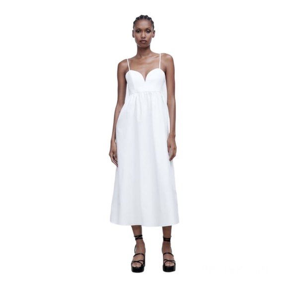 Zara Dresses & Skirts - Zara White Voluminous Midi Dress Size Small